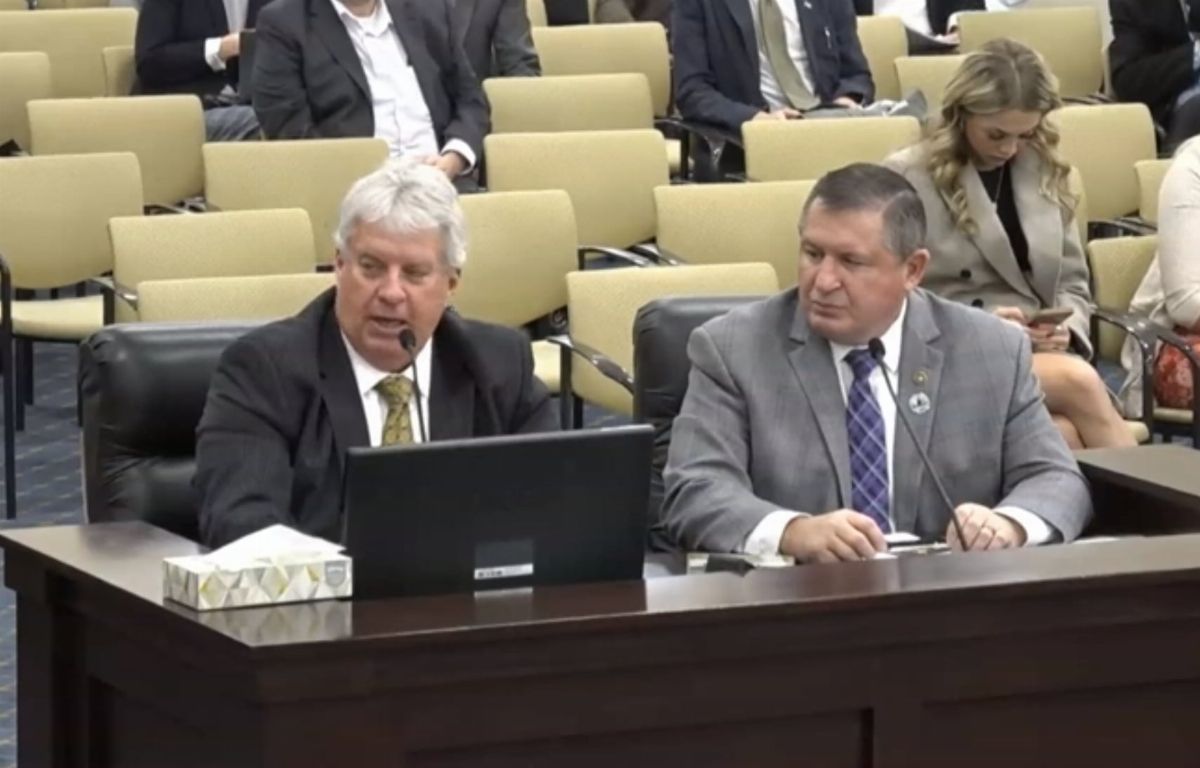 (Utah Legislature) Don Peay, left, and Sen. Derrin Owens answer Utah lawmakers' questions about their $500,000 appropriation request for anti-wolf lobbying by Hunter Nation on Thursday, Feb. 1, 2024. 